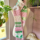 Repurposed Pink and Green Floral Vintage Chenille Patchwork Scarf