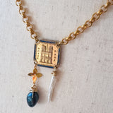 Repurposed Vintage French Notre Dame Charm Gemstone Necklace