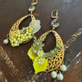 Floral Shell Whimsical Asymmetrical Dangle Earrings