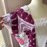 Boho Short Sleeve Floral Upcycled Chenille Cardigan