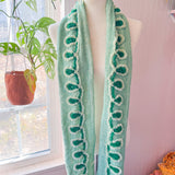 Repurposed Vintage Green Chenille Leaf Patchwork Scarf