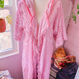 Boho Pink Chenille Hooded Kimono Duster