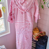 Boho Pink Chenille Hooded Kimono Duster
