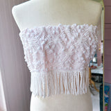 Boho Romantic Pale Pink Fringe Strapless Crop Top