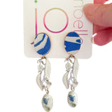 White and Blue Floral Whimsical Dangle Earrings