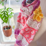 Repurposed Pink Floral Vintage Chenille Patchwork Scarf