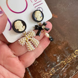 Romantic Black and White Cameo Dangle Earrings