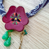 OOAK Boho Bandana Flower Power Charm Necklace