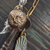 Boho Skeleton Key Heron Charm Necklace