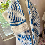 Blue and White Chenille Infinity Scarf