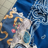 One of a Kind Vintage Patchwork Bandana Scarf | Shabby Chic Head Scarf | Upcycled Boho Neckerchief