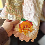 Repurposed Cream and Peach Floral Vintage Chenille Patchwork Scarf