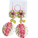 Pink and Green  Floral Pastel Upcycled Vintage Dangle Earrings