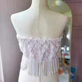 Boho Romantic Pale Pink Fringe Strapless Crop Top