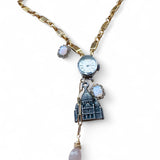 Mixed Metal Antique Watch French Charm Pendant Necklace