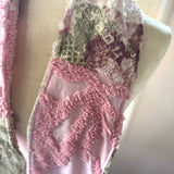 Pink Floral Vintage Chenille Patchwork Scarf