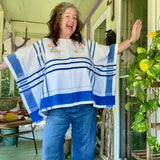 Embroidered Flowy Peasant Blouse,  Boxy Oversized  Top