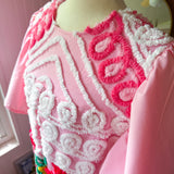 Boho Pink Peacock Chenille Mini Dress