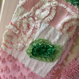 Repurposed Pink and Green Floral Vintage Chenille Patchwork Scarf