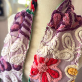 Purple Floral Peacock Vintage Chenille Patchwork Scarf