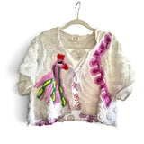 Boho Peacock Short Sleeve Floral Chenille Cardigan