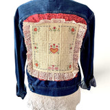 Crochet  Up-Cycled Jean Jacket|Floral and Lace Denim Coat