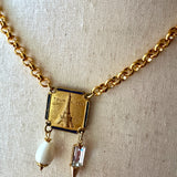 Paris Charm Necklace, Repurposed Vintage French Charm Pendant Necklace