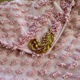 Vintage Repurposed Chenille Fabric Shoulder Bag with Brooch Embellishment| Pink Fabric Handbag