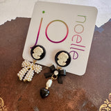 Romantic Black and White Cameo Dangle Earrings