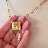 Repurposed Vintage French Arc De Triomphe Charm Gemstone Necklace