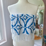 Boho Romantic Blue and White Fringe Strapless Crop Top