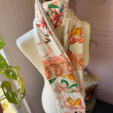 Repurposed Cream and Peach Floral Vintage Chenille Patchwork Scarf