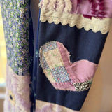 Repurposed Blue and Purple Floral Vintage Chenille Patchwork Scarf