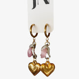 Romantic Heart Charm Upcycled OOAK Hoop Earrings