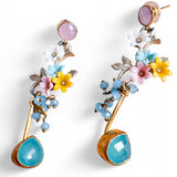 Whimsical Floral Pastel Dangle Gemstone Earrings