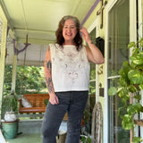 Embroidered Tank | Beige Floral Sleeveless Top