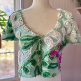 Boho Short Sleeve Floral Chenille Cardigan