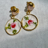 Whimsical Floral Embroidered Dangle Earrings,  Repurposed Vintage Earrings