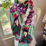 Purple Floral Peacock Vintage Chenille Patchwork Scarf