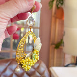 Floral Shell Whimsical Asymmetrical Dangle Earrings