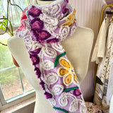 Purple Floral Vintage Chenille Patchwork Scarf