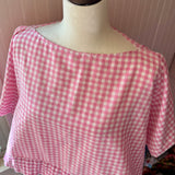 Pink Gingham Blouse, Boxy Top, Loose Summer Shirt