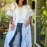 Floral Embroidered Kimono Duster| Drawstring Kimono