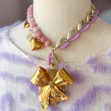 Colorful Eclectic Gemstone Bow Locket Necklace