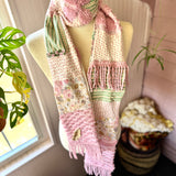 Repurposed Pink and Green Floral Vintage Chenille Patchwork Scarf