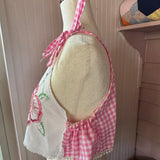 Pink Gingham Shoulder Tie Top, Embroidered Tank, Up-cycled Vintage Crop Top