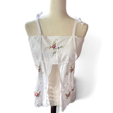Romantic Embroidered Floral Tank| Repurposed Vintage Rosebud Adjustable Top
