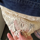 Crochet  Up-Cycled Jean Jacket|Floral and Lace Denim Coat