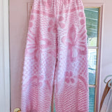 Upcycled Pink Chenille Fringe Loungewear Pants, Boho Beach Cover up
