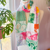 Repurposed Vintage Chenille Multi Colored Patchwork Scarf